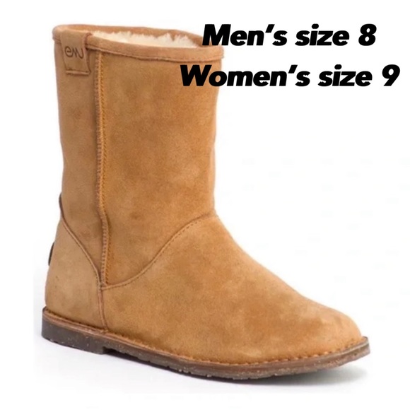 Emu Shoes - EMU unisex shearling suede boots, tan, rubber sole. Women’s size 9/ Men’s 8